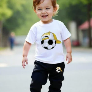 Boys White Soccer Printed 2 Piece Tracksuit