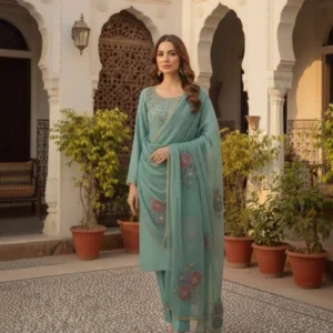 Sea Green Organza Party Wear 2 Piece Suit for Women